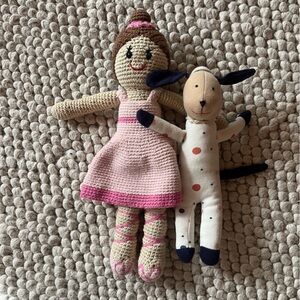 Adorable Knit Doll Pair - Pink and Cream